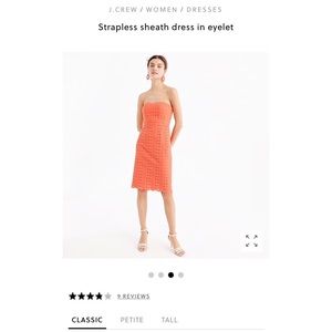 J.Crew Coral Strapless Sheath Dress in Eyelet